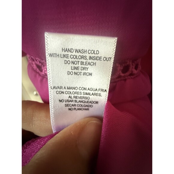 MAISON TARA FLARE PURPLE FUSIA RUFFLE DRESS SIZE 12 Crochet Fit And Flare - Picture 8 of 11